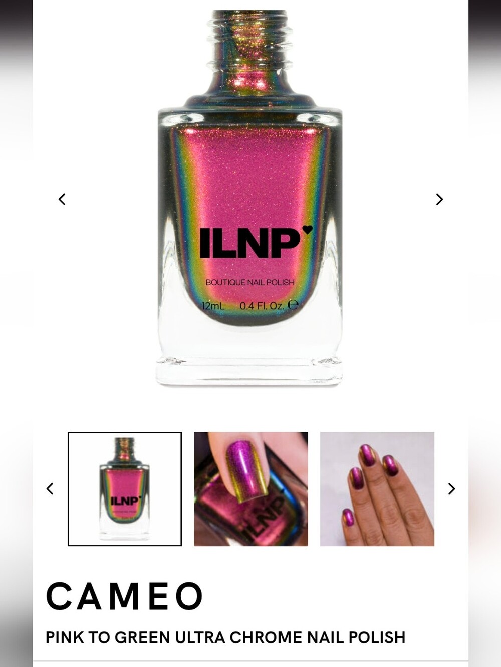 ILNP Nail Polish - CAMEO Ultra Chrome Pink to Green Full Size bottle